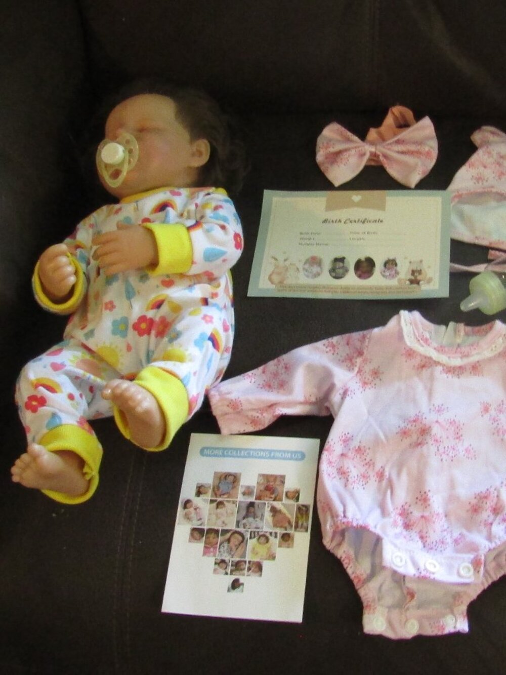 Realistic REBORN GIRL DOLL 18-Inch Real Life Sleeping Baby Pacifier 2 outfits ++